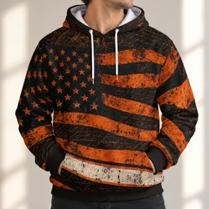 Wavy Orange And Black Flag With Vintage Script For Commute And Outdoor Casual Wear All-over Print Hoodie (Lightweight)