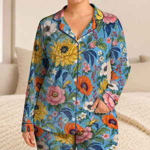 Colorful Botanical Blooms for Relaxed Evenings and Cheerful At-Home Style for Her Satin Pajamas Set