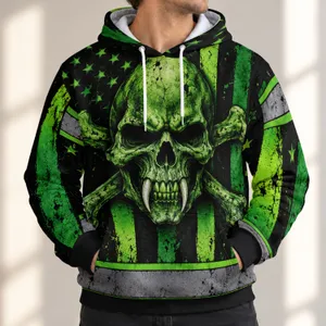 Fanged Green Skull and Crossbones for Workwear Style and Bold Everyday Outdoor Wear All-over Print Hoodie (Lightweight)