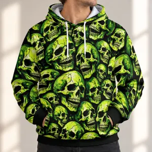 Neon Green Skull Motif for Bold Streetwear Looks and Alternative Casual Style All-over Print Hoodie (Lightweight)