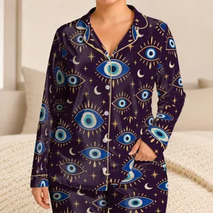 Blue Evil Eye Celestial Motifs for Dreamy Summer Nights and Relaxed Everyday Style Satin Pajamas Set