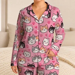 Cute Kitten Faces and Paw Hearts for Cozy Nights at Home, a Sweet Gift for Cat Lovers Satin Pajamas Set