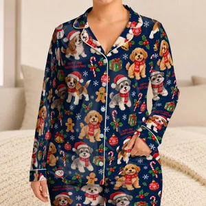 Christmas Puppy Holiday Cheer for Cozy Winter Nights and Festive Family Gifting Satin Pajamas Set