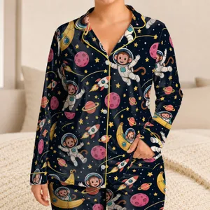 Space Monkey Astronauts And Planets For Cozy Nights And Playful Stargazing Satin Pajamas Set