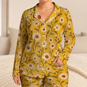 Turmeric Gold Daisies and Wildflowers for Sunny Summer Mornings and Cozy Evenings Satin Pajamas Set