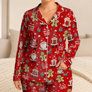 Gingerbread Friends and Christmas Gnomes for Cozy Holiday Cheer Satin Pajamas Set