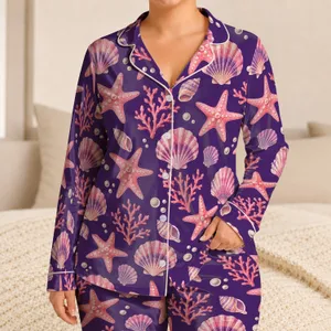 Pink Starfish And Seashells For Relaxed Coastal Evenings By The Shore Satin Pajamas Set