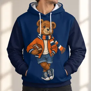 Vintage Brown Bear Football Fan With Scarf For Autumn Game Day And Campus Style Wear All-over Print Hoodie (Lightweight)
