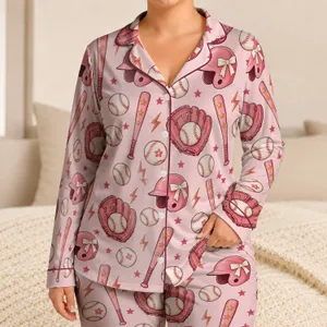 Pink Baseball Gear for Cozy Game-Day Lounging and Cheerful Everyday Comfort at Home Satin Pajamas Set