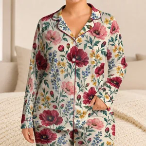 French Garden Peonies and Wildflowers for Romantic Springtime Moments and Gifting Satin Pajamas Set