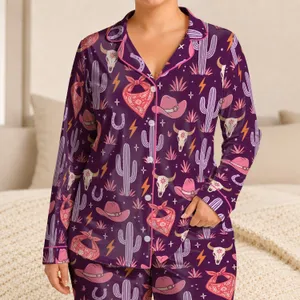 Colorful Cactus and Cowboy Western Icons for Cozy Bedtime Adventures for Kids Satin Pajamas Set