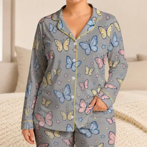 Pastel Butterfly and Star Motifs for Cozy Winter Nights and Outdoor Adventures for Girls Satin Pajamas Set