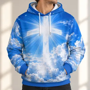 Radiant White Cross Above Heavenly Clouds for Faith and Worship Everyday Wear All-over Print Hoodie (Lightweight)