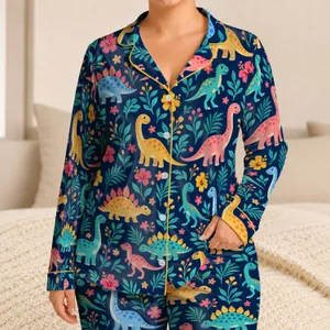 Colorful Dinosaur Garden for Summer Adventures and Birthday Fun for Girls Satin Pajamas Set