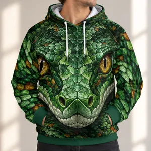 Green Snake Face with Amber Eyes for Bold Everyday Streetwear All-over Print Hoodie (Lightweight)