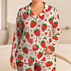 Sweet Strawberry Hearts for Cozy Summer Nights and Cheerful Girls’ Lounging Satin Pajamas Set