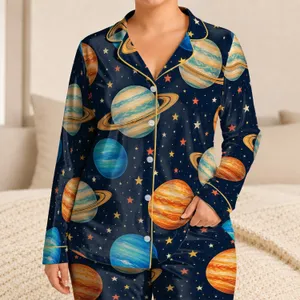 Ringed Planets And Colorful Worlds For Cozy Stargazing Nights For Boys Satin Pajamas Set