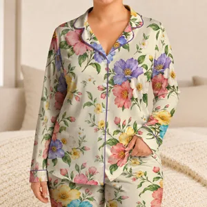 Colorful Garden Blossoms For Cheerful Summer Bedtime And Cozy Nights Satin Pajamas Set