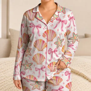 Seashells Starfish And Pink Bows For Sunny Coastal Summer Celebrations For Kids Satin Pajamas Set