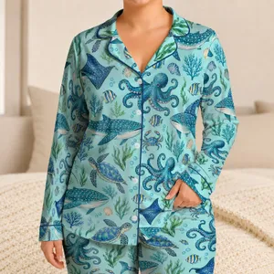 Blue Ocean Creatures for Calm Coastal Adventures and Everyday Family Fun Satin Pajamas Set
