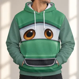 Green Cartoon Race Car Front for Halloween Cosplay and Family Theme Park Outings All-over Print Hoodie (Lightweight)