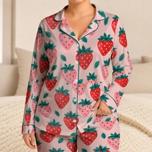 Bright Strawberry Garden Berries for Cozy Bedtime and Sweet Summer Gift Style for Girls Satin Pajamas Set