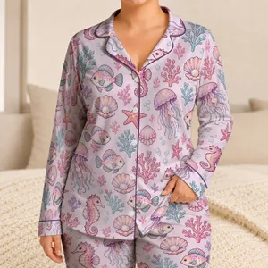 Pastel Ocean Creatures for Cozy Coastal Nights and Sweet Little Explorer Adventures Satin Pajamas Set