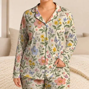 Whimsical Garden Flowers And Butterflies For Cozy Bedtime, Sweet Gift For Girls Satin Pajamas Set