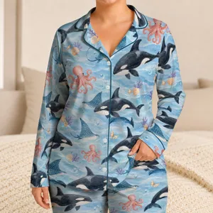 Orca and Ocean Friends for Summer Adventures and Cozy Bedtime Moments for Kids at Home Satin Pajamas Set