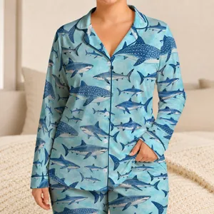 Ocean Sharks and Whale Sharks for Cozy Bedtime Adventures and Coastal Fun for Boys Satin Pajamas Set