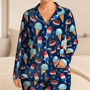 Red White and Blue Ice Cream Cones and Popsicles for Summer Adventures with Toddlers Satin Pajamas Set