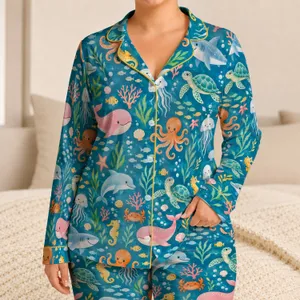 Undersea Sea Life Creatures for Summer Beach Adventures and Curious Young Ocean Explorers Satin Pajamas Set