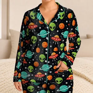 Alien UFO Space Adventure Motifs for Cozy Stargazing Nights and Young Space Explorers for Kids Satin Pajamas Set