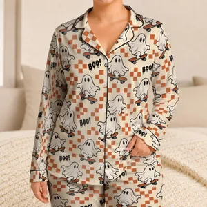 Playful Skateboarding Ghosts for Halloween Nights and Cozy Autumn Family Fun for Kids Satin Pajamas Set
