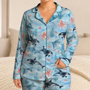 Orca and Stingray Ocean Friends for Cozy Coastal Evenings and Happy Kids at Home Satin Pajamas Set