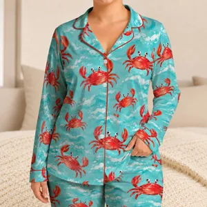 Cheerful Red Crab Sea Creatures for Sunny Coastal Home Days and Little Boys' Lounging Satin Pajamas Set