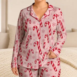 Candy Cane Snowflakes for Cozy Christmas Eve Celebrations and Sweet Holiday Family Moments Satin Pajamas Set