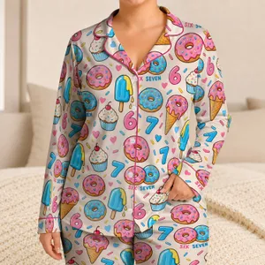 Donut And Ice Cream Treats For Cozy Dessert-Lover Weekends And Sweet Summer Getaways Satin Pajamas Set