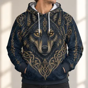 Norse Wolf Head Knotwork for Heritage Gatherings and Outdoor Adventures All-over Print Hoodie (Lightweight)