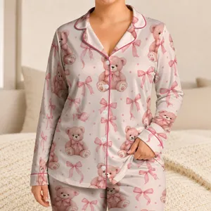 Pink Teddy Bears And Satin Bows For Cozy Family Lounging And Sweet Gift Moments At Home Satin Pajamas Set