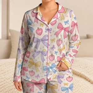 Pastel Love Hearts and Ribbon Bows for Sweet Valentine’s Day Gifts for Kids Satin Pajamas Set