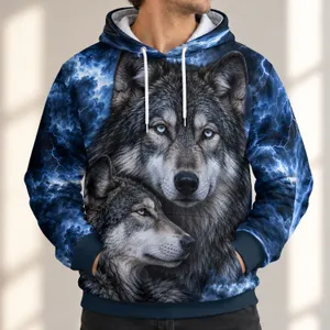 Twin Wolf Storm Scene for Wilderness Weekends and Everyday Outdoor Adventures All-over Print Hoodie (Lightweight)