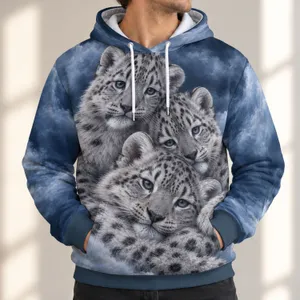 Three Snow Leopard Cubs Cuddling for Cozy Nature Lovers and Relaxed Weekend Adventures All-over Print Hoodie (Lightweight)