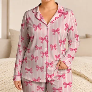Pink Vertical Stripes And Sweet Bows For Cozy Summer Nights And Girls' Gifts Satin Pajamas Set