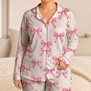Pink Ribbon Bows for Sweet Summer Evenings and Cozy Bedtime Moments for Girls Satin Pajamas Set