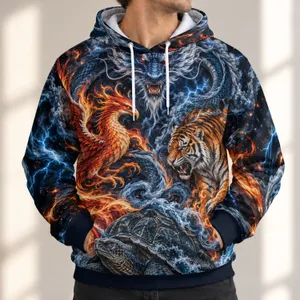 Mythical Dragon Phoenix Tiger Turtle Art for Bold Festival Nights and Streetwear Fans All-over Print Hoodie (Lightweight)