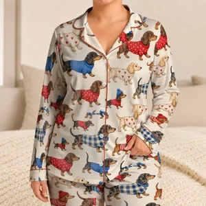 Cozy Sweater Dachshund Companions for Playful Springtime Relaxation for Kids at Home Satin Pajamas Set
