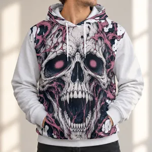 Pink Horror Skull Motif for Alternative Nightlife and Everyday Streetwear Style All-over Print Hoodie (Lightweight)