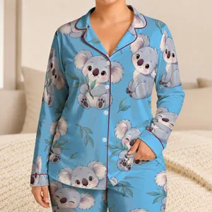 Cute Baby Koala Companions For Cozy Spring Summer Lounging And Relaxed Home Days Satin Pajamas Set