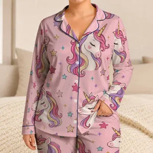 Whimsical Unicorns and Rainbow Stars for Cozy Bedtime Dreams for Girls Satin Pajamas Set